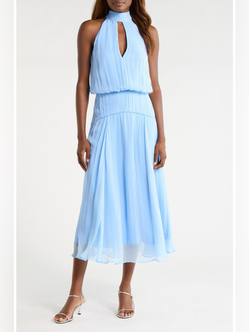 STAUD Camryn Keyhole Crinkle Crepe Midi Dress